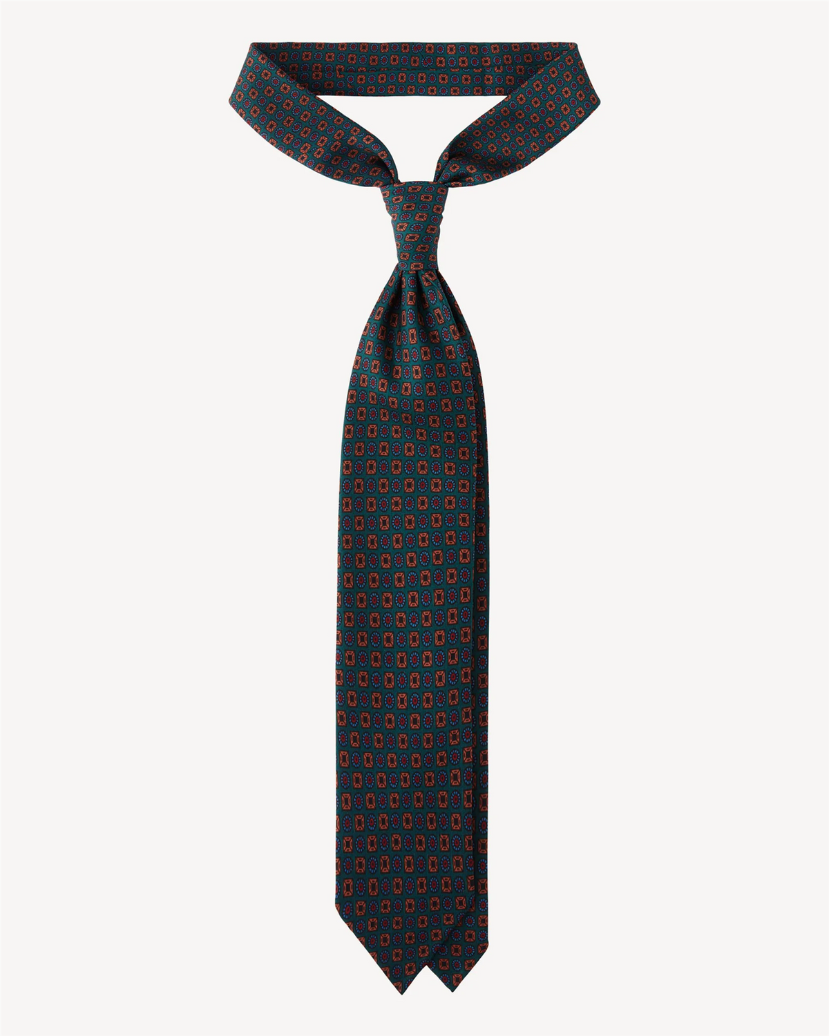 Diamond Floral Handprinted Ancient Madder Silk Tie
