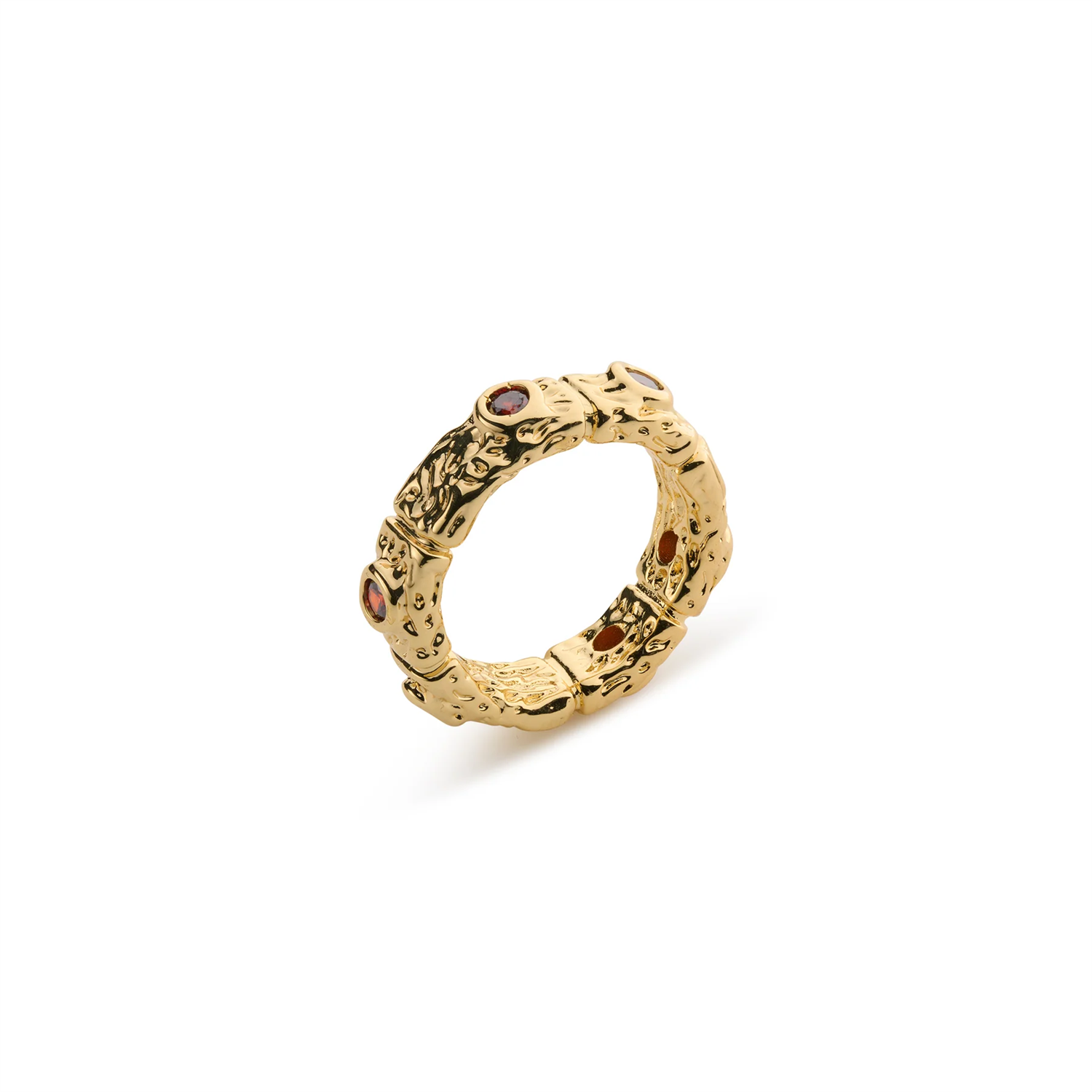 Camille - Chunky Red Crystal Ring - Gold