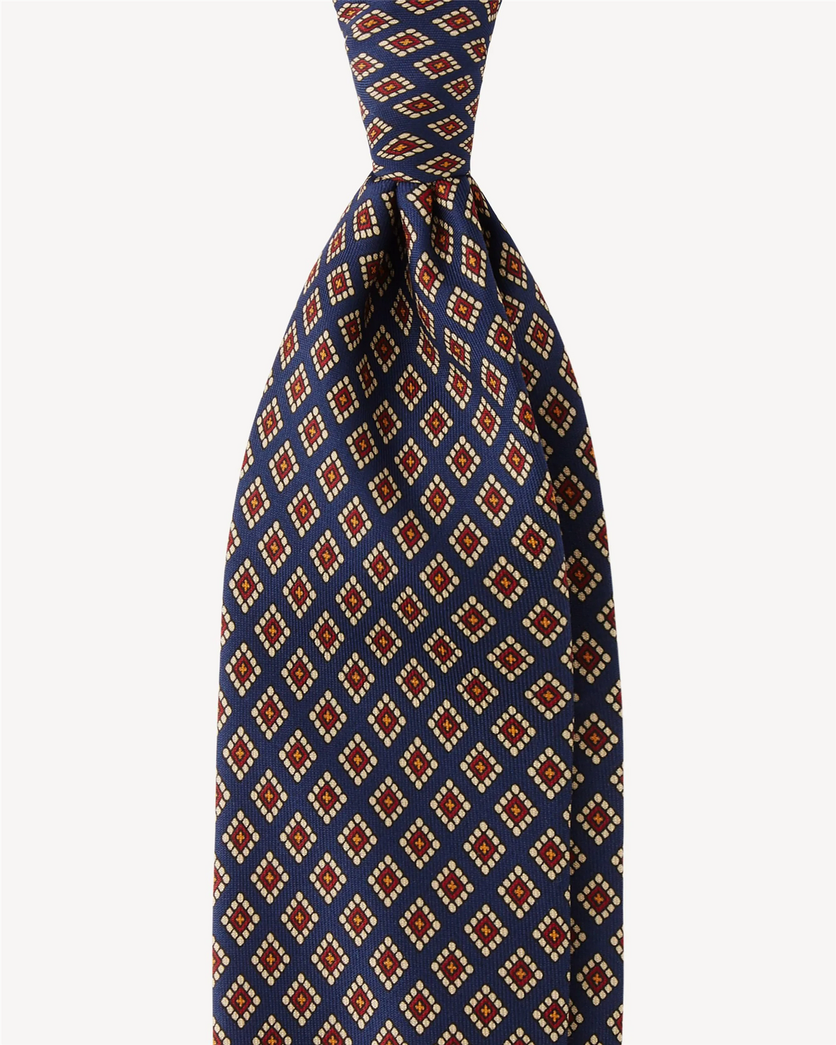 Diamond Pattern 3-fold Handprinted Selftipped Silk Tie