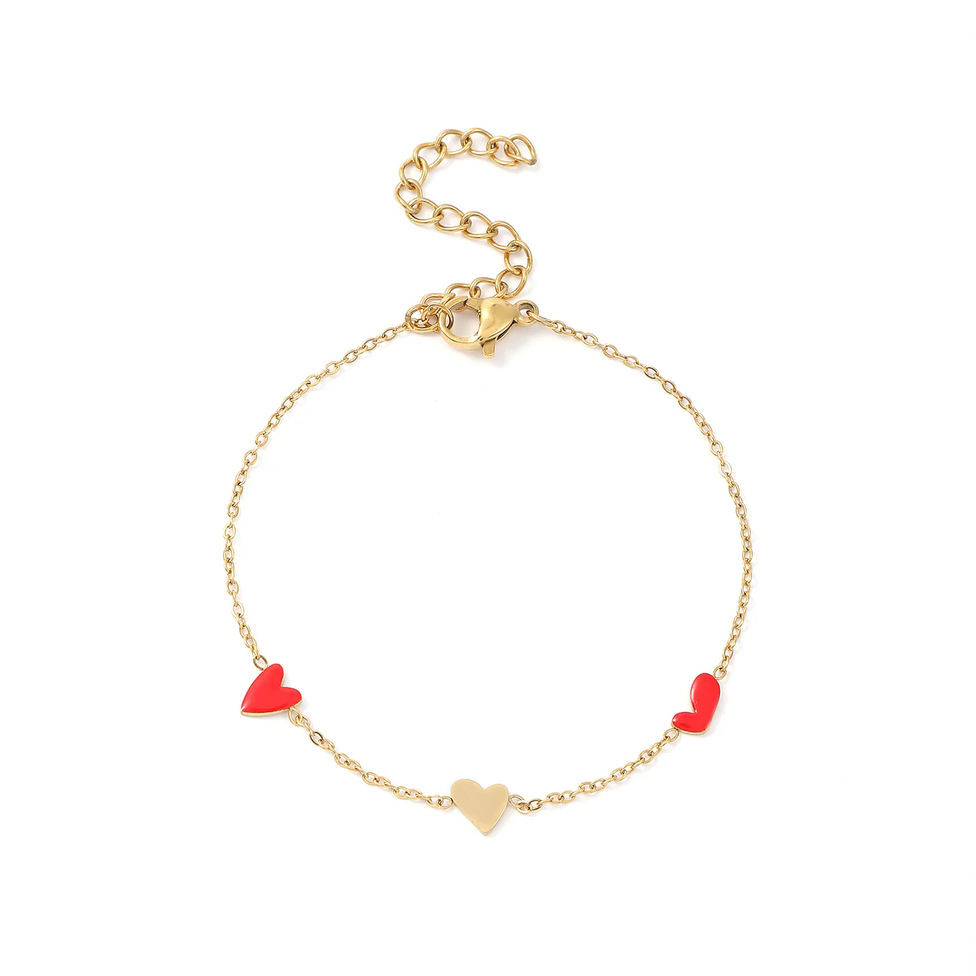 Linnea - Heart Chain Bracelet Red & Gold Stainles - Gold