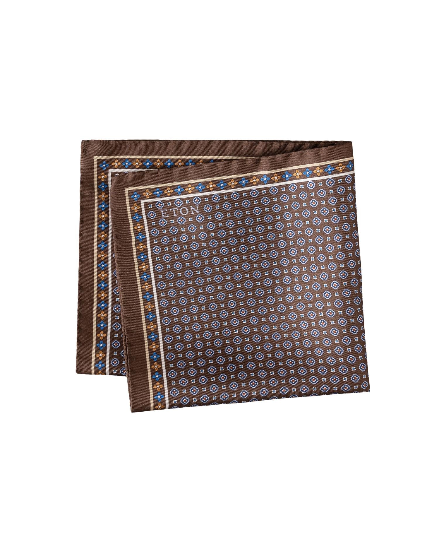 Brown Floral Silk Twill Pocket Square