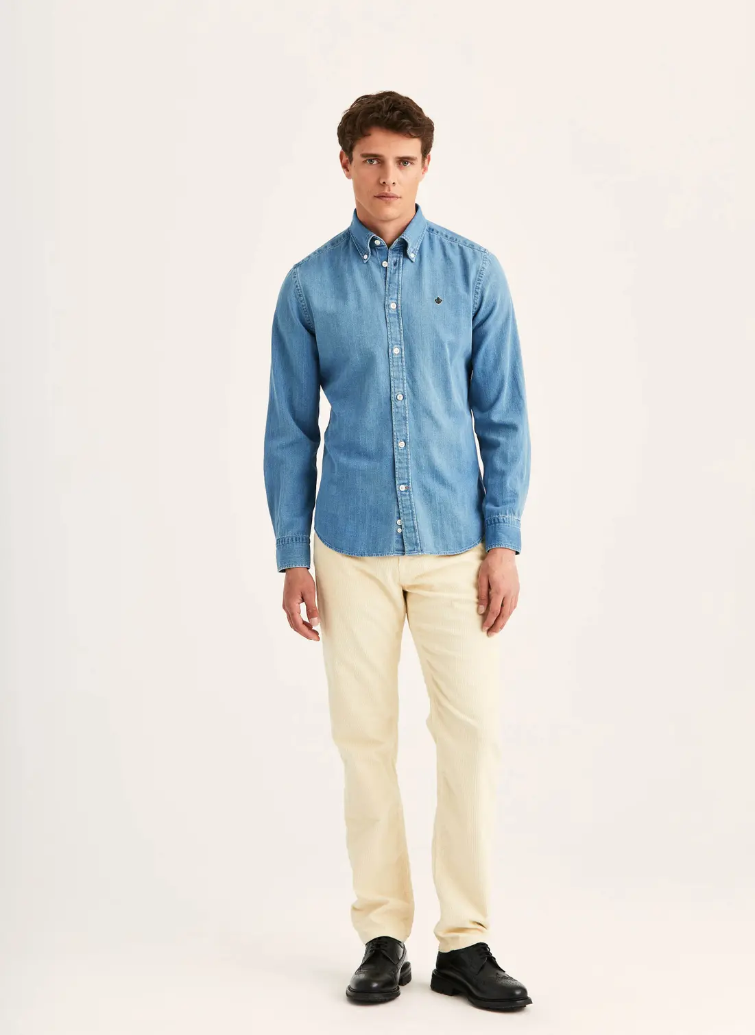 Indigo Herringbone Shirt-Slim Fit