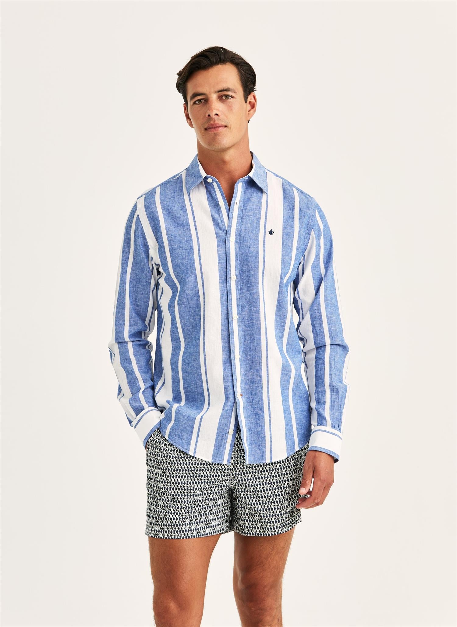 Douglas Linen Mix Stripe Shirt-Classic Fit