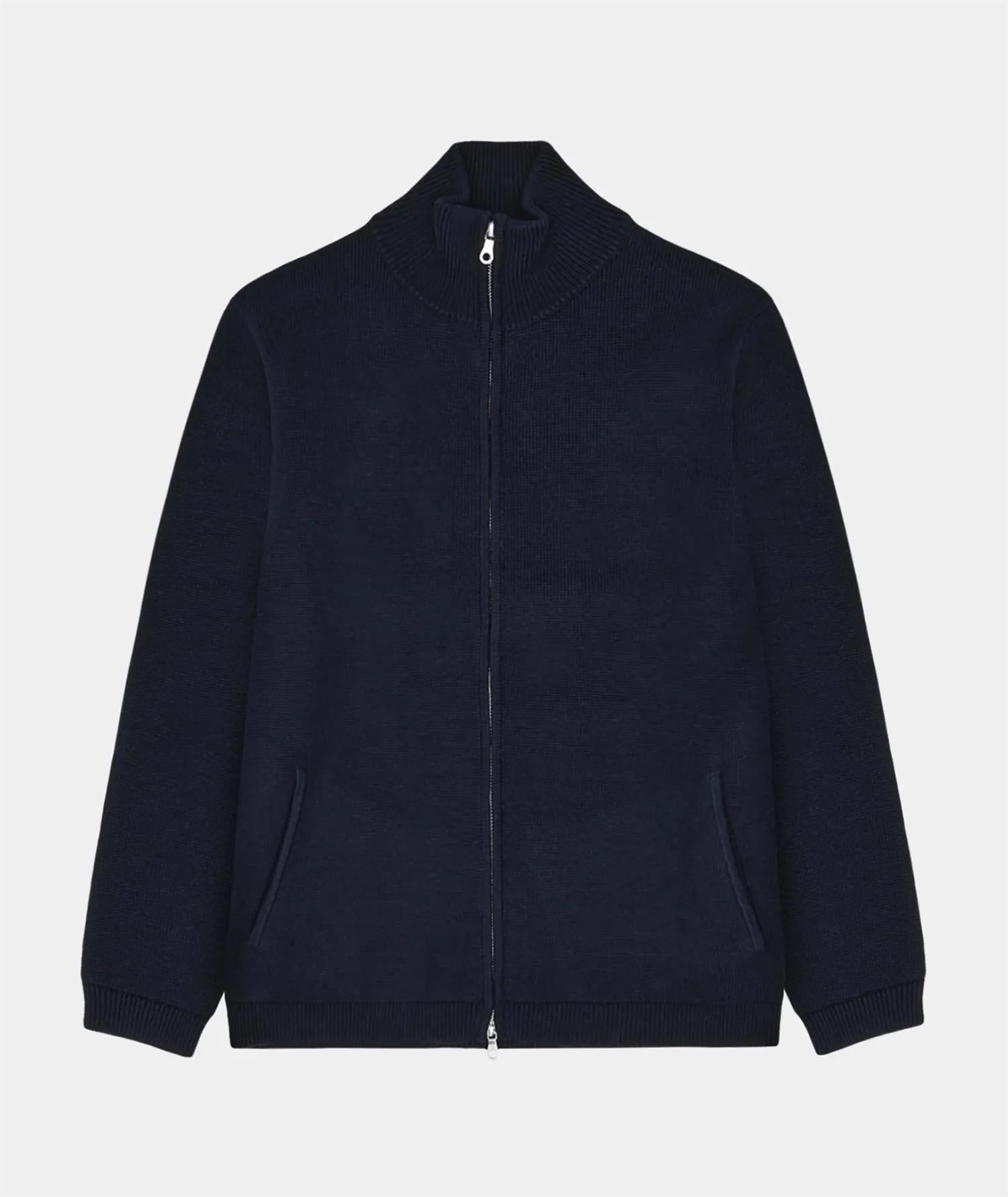Zipper Knit Cardigan - Navy