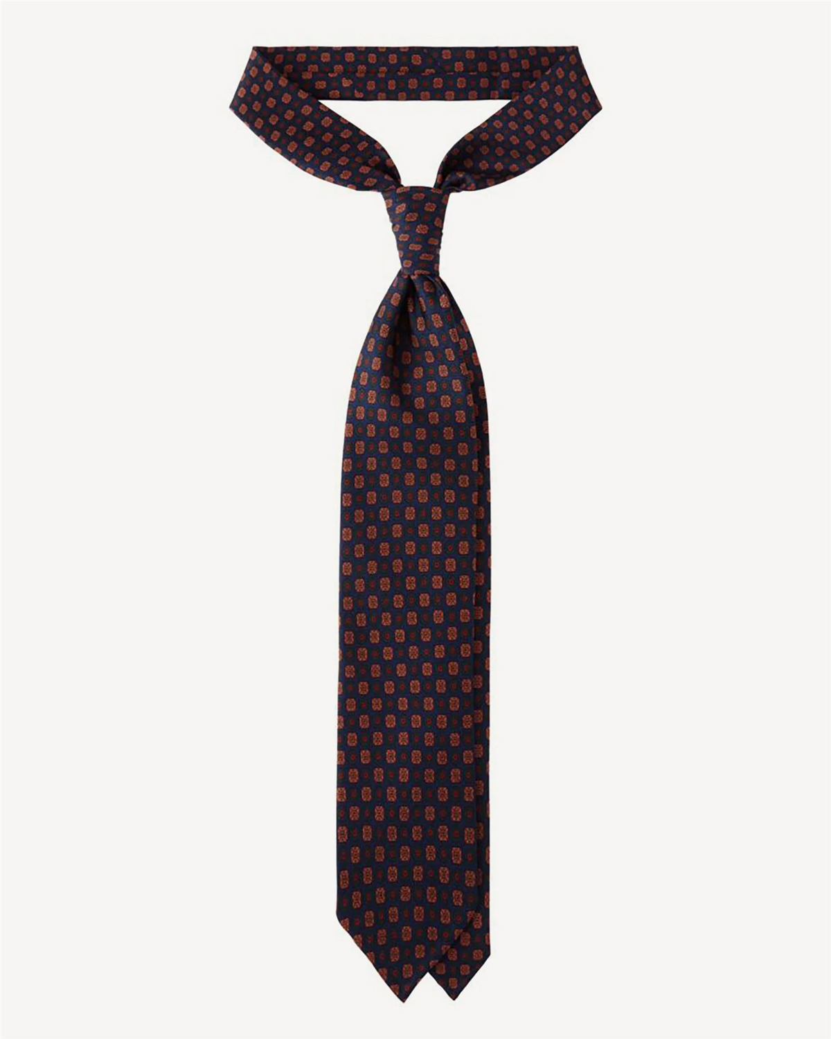 Diamond Floral Handprinted Ancient Madder Silk Tie