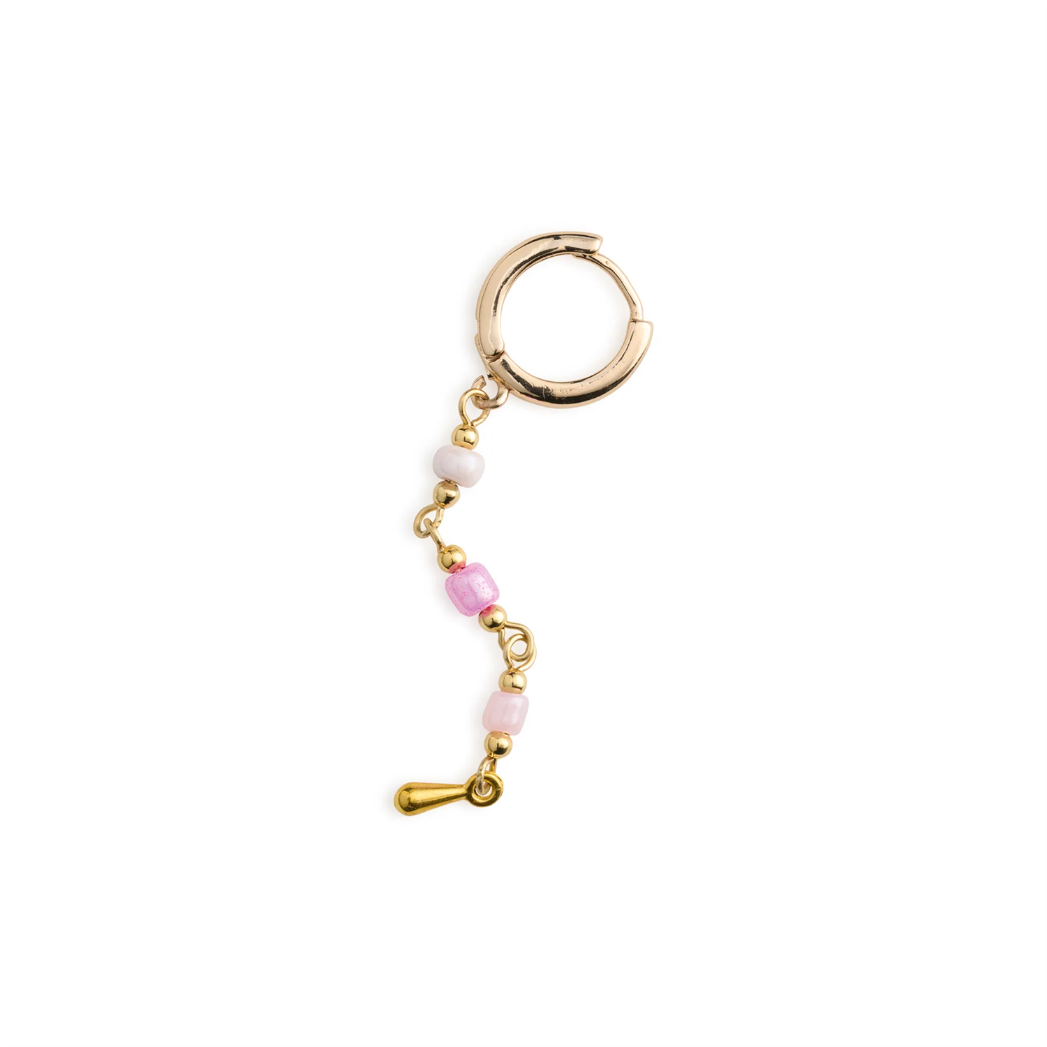 Alia - Pink Bead Hoop Earrings Drop Gold