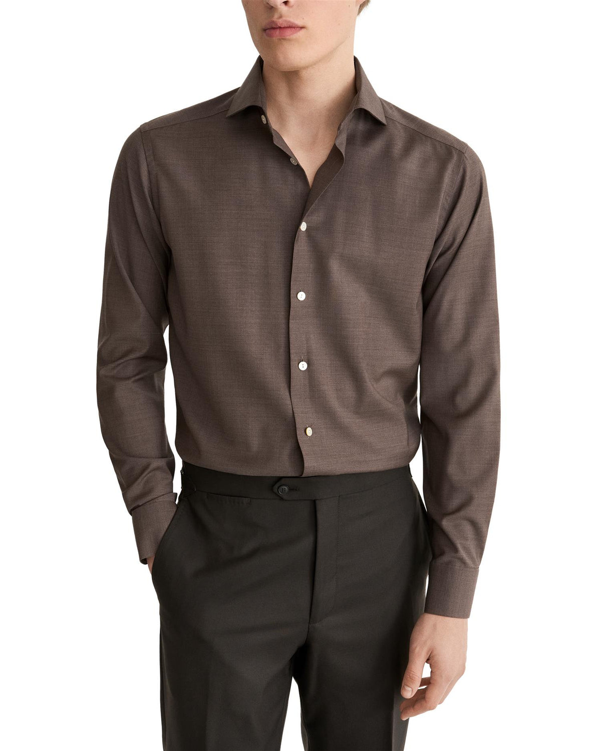 Brown Solid Merino Shirt
